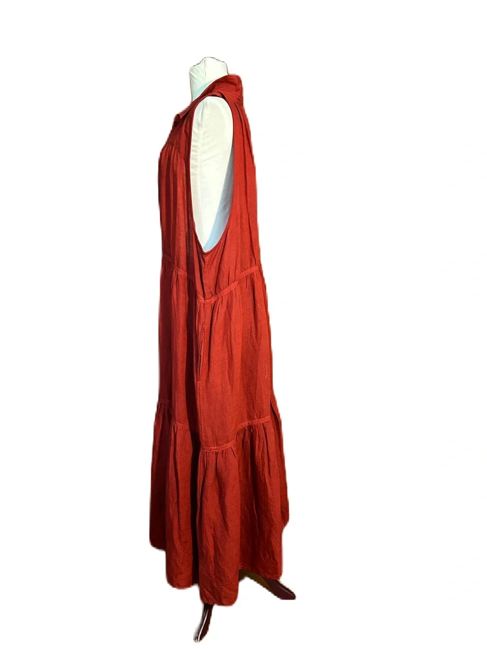 NWOT Sundance Sleeveless linen blend Rust Tiered Maxi Dress - Picture 2 of 9